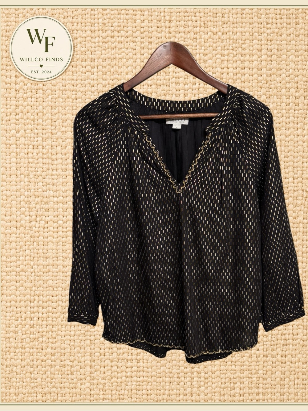 Velvet Graham & Spencer Black Gold Metallic Beaded Women’s Blouse Size S